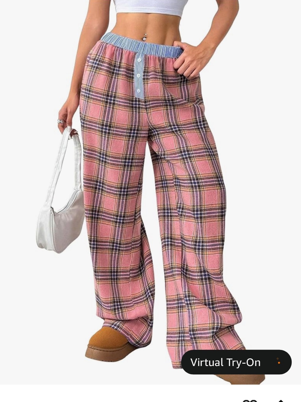 Zaful Pink Plaid Wide-Leg Lounge Pants